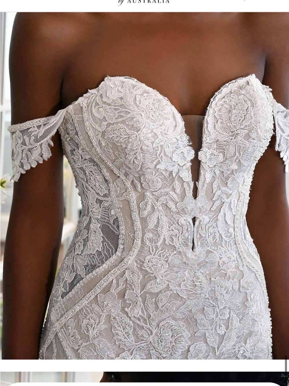 Off-the-Shoulder Lace Fit-and-Flare Wedding Gown - White - Picture 4 of 16